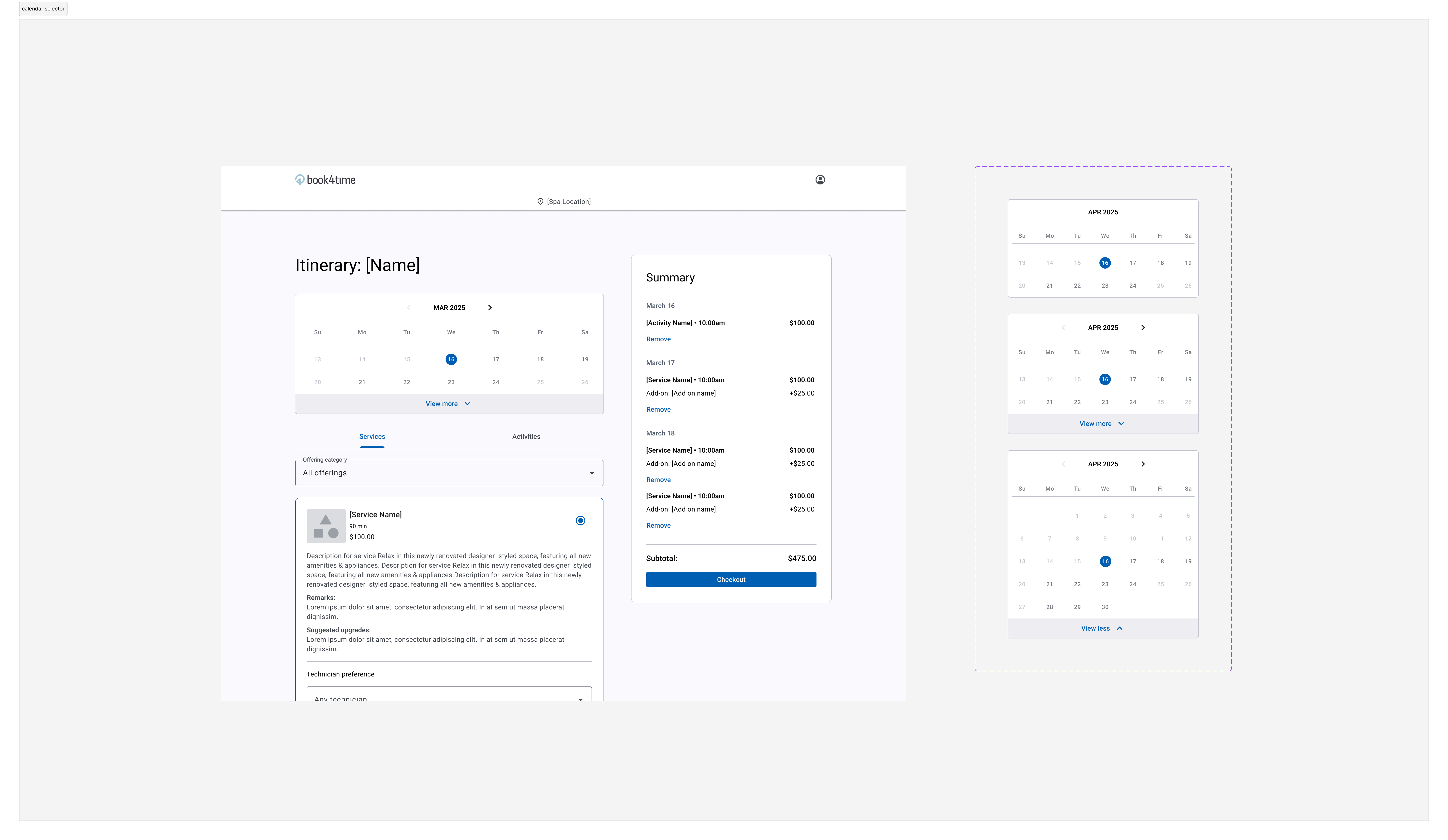 Version B – Calendar Selector